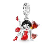 GNOCE Robe Rouge Audacieuse Betty Boop Pendentif Dangle Charm, Breloques Pendantes en Argent Sterling S925 Pour les Femmes, les Filles, les épouses et les filles, pour la Saint-Valentin et la fête