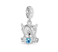 GNOCE Vache des Highlands Mignon Amour Embrasse Coeur Pendentif avec Pierre du Mois de Septembre Saphir pour Femmes, Bracelet Charm avec Perles Plaqué Or Blanc 14K, Bijou Cadeau Animaux, Inner
