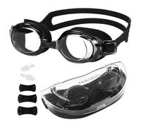 GNOLONG Lunettes de Natation pour Adultes Lunettes de Natation Réglables Protection UV Anti-Buée avec Bouchons d'oreilles pour Hommes Femmes (Black)