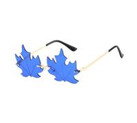 GNOLONG Lunettes de Soleil en Forme de Feuille d'Érable à La Mode-Lunettes Décoratives Vintage Sans Monture Irrégulières à Monture Métallique Drôle pour Femmes Hommes Fête Carnaval (Blue)