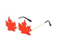 GNOLONG Lunettes de Soleil en Forme de Feuille d'Érable à La Mode-Lunettes Décoratives Vintage Sans Monture Irrégulières à Monture Métallique Drôle pour Femmes Hommes Fête Carnaval (Red)