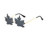 GNOLONG Lunettes de Soleil en Forme de Feuille d'Érable à La Mode-Lunettes Décoratives Vintage Sans Monture Irrégulières à Monture Métallique Drôle pour Femmes Hommes Fête Carnaval (Black Grey)