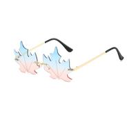 GNOLONG Lunettes de Soleil en Forme de Feuille d'Érable à La Mode-Lunettes Décoratives Vintage Sans Monture Irrégulières à Monture Métallique Drôle pour Femmes Hommes Fête Carnaval (Blue Pink)