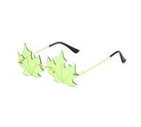 GNOLONG Lunettes de Soleil en Forme de Feuille d'Érable à La Mode-Lunettes Décoratives Vintage Sans Monture Irrégulières à Monture Métallique Drôle pour Femmes Hommes Fête Carnaval (Green)