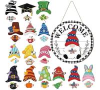 GNOME Door Sign, Halloween GNOME Welcome Sign Decor, Design Interchangeable with Magnet Pieces for Home Front Door, Porch, Yard And Seasonal Parties