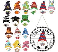 Gnome Door Sign Interchangeable Design, Magnetic Pieces for Halloween Welcome Decor, Ideal for Home, Front Door, Porch, Seasonal Parties, Fun Holiday Decoration, Weather Resistant, 30x0.5cm