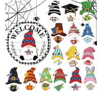Gnome Door Sign - Interchangeable Magnet Pieces Welcome Decor | Halloween Themed Gnome Sign, Perfect for Front Door, Porch, Yard, Home Entryway, and Seasonal Party Decoration, 30x30x0.5cm Multicolor