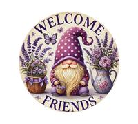 Gnome Lavande Papillons Panier Vase Rond en Métal Affiche Vintage Rétro Bar Maison Homme Cave, Cuisine, Buanderie Décoration Murale Cadeau 20,3 x 20,3 cm