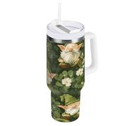 Gnome Lucky Clover Bouteille d'eau isotherme en acier inoxydable avec poignée et couvercle à paille Tasse de voyage à double paroi 1,2 l