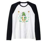 GNOME Mignon Tenant Un Drapeau Irlandais en Forme de cœur pour la Saint-Patrick Manche Raglan