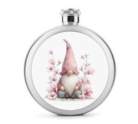 Gnome portant un chapeau rose pastel flasque en acier inoxydable pour liqueur, poche ronde portable pour boisson 140 ml