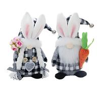 GNOME Poupée Lapin Décorative de Pâques Peluche Poupée sans Visage Fait à La Main Poupées GNOME à Treillis Noir Et Blanc Avec Carottes Fleurs Elfes Ornements Pour Noël Thanksgiving Pâques Cadeau
