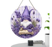 Gnome Spring Door Sign - Couronne en bois de lavande, pendentif avant de bienvenue, décoration saisonnière de 7,87 pouces | Art mural d'entrée de ferme Pâques jardin de papillons décorations pour la