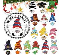 Gnome Welcome Sign - 30x30x0.5cm Interchangeable Wooden Gnome, Changeable Welcome Sign, Home Décor Signs & Plaques | Home Front Door Porch And Seasonal Parties Wreath Hangers For All Seasons