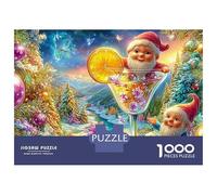 Gnomes dans Un Verre de Cocktail Festif Puzzle De 1000 Pièces Cadeau de Noël Cadeau d'anniversaire Parfait pour Enfants Et Adultes 52x38cm/1000pcs