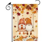 Gnomes D'Automne, Balançoire, Feuilles D'Érable, Citrouilles, Automne Drapeau Double Face Drapeau De Jardin Décoratif Garden Flag Pour Maison Mur Jardin 30X45Cm