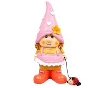 Gnomes de jardin colorés adorables figurines de gnome auto-exceptionnelles avec des expressions et des vêtements mignons en résine résistante aux intempéries pour intérieur extérieur, statue féminine