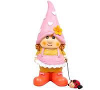 Gnomes de jardin colorés adorables figurines de gnome auto-exceptionnelles avec des expressions et des vêtements mignons en résine résistante aux intempéries pour intérieur extérieur, femelle