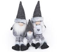Gnomes de Noël, Table Maison Vacances 3pcs GNOME Suédois Fait à la Main Tomte, (22,1 cm à 39,9 cm) Décoration de Noël Santa, Ornement de Table d'hiver, Cadeaux de Vacances, Gris