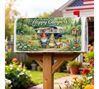 Gnomo - Housses magnétiques pour boîte aux lettres - Motif rustique - Fleurs de camping - Vert été - Décoration de jardin - 48 x 21 pouces