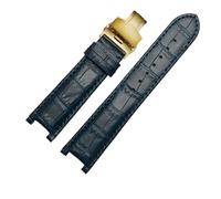 GNUFOPI Bracelet de Montre en Cuir Compatible avec Le Bracelet Versace Gucci GC 22 * 13mm 20 * 11mm, Bracelet cranté avec Boucle Papillon en Acier Inoxydable(Blue-Gold,20-11mm)