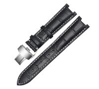 GNUFOPI Bracelet de Montre en Cuir Compatible avec Le Bracelet Versace Gucci GC 22 * 13mm 20 * 11mm, Bracelet cranté avec Boucle Papillon en Acier Inoxydable(Black White-Silver,20-11mm)