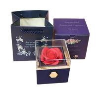 GNURBDILFO Boîte à Bagues Rose Boîte à Rose Éternelle Pivote à 360° Saint Valentin Fête des Mères pour Cadeaux Romantiques Bleu Foncé