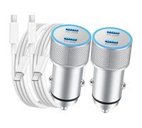 GNURBDILFO Chargeur de Voiture 2-Pack 40 W Double Port USB C Chargeur de Voiture Adaptateur Allume-Cigare avec Câble USB C vers C de 3 Pieds en Alliage D'Aluminium Argenté
