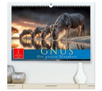 Gnus - die großen Wanderer (hochwertiger Premium Wandkalender 2026 DIN A2 quer), Kunstdruck in Hochglanz: Afrikas Wildnis - Naturgewalt auf vier Hufen.