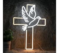 GNVETZLL Panneau néon LED à intensité variable en forme de croix de Pâques pour décoration murale, colombe de la paix, panneau lumineux alimenté par USB, panneau lumineux pour fête chrétienne,