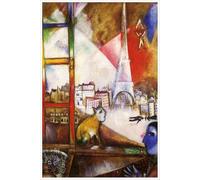 Gnvkd Ecbxz Marc Chagall Paris à travers les fenêtres Affiches Marc Chagall Art mural Impression abstraite Peinture moderne sur toile pour la décoration intérieure Tableau 50x70cm Sans cadre