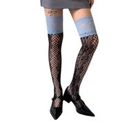 GNYVZXPLQ Bas, Bas résilles hauts for femmes, dentelle sur le genou, multicolore(Black and blue lace)
