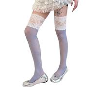 GNYVZXPLQ Bas, Bas résilles hauts for femmes, dentelle sur le genou, multicolore(Blue white lace)