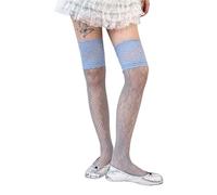 GNYVZXPLQ Bas, Bas résilles hauts for femmes, dentelle sur le genou, multicolore(Gray blue lace)