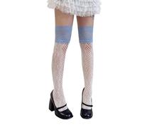GNYVZXPLQ Bas, Bas résilles hauts for femmes, dentelle sur le genou, multicolore(White blue lace)