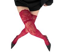 GNYVZXPLQ Bas, Chaussettes résilles au-dessus du genou for femmes, bordure en dentelle, nylon multicolore(Wine Red)