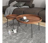 GNYVZXPLQ Lot de 2 tables d'appoint, tables basses rondes gigognes en bois et métal pour salon du milieu du siècle, plusieurs tailles (B, 75 + 50 cm)