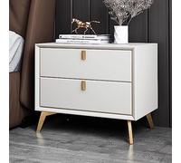 GNYVZXPLQ Table d'appoint, table de chevet en bois massif avec 2 tiroirs, table de chevet moderne du milieu du siècle avec rangement, multicolore, 45,7 x 40,6 x 47,7 cm (blanc)
