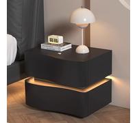 GNYVZXPLQ Table d'appoint, table de chevet en cuir microfibre, bande LED, 2 tiroirs, multicolore, plusieurs tailles (noir, 45 x 40 x 50 cm)
