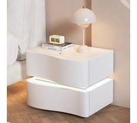 GNYVZXPLQ Table d'appoint, table de nuit LED en cuir microfibre avec 2 tiroirs, multicolore, plusieurs tailles (blanc, 40 x 40 x 50 cm)