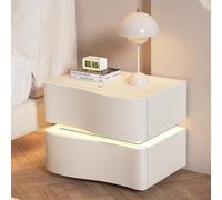 GNYVZXPLQ Table d'appoint, table de nuit LED en cuir microfibre avec 2 tiroirs, multicolore, plusieurs tailles (beige, 50 x 40 x 50 cm)