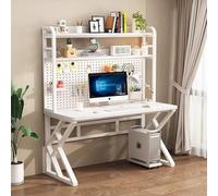 GNYVZXPLQ Table Informatique, Bureau d'ordinateur avec étagères de Rangement et Panneau perforé, Bois d'ingénierie et métal, Plusieurs Tailles, Multicolore(White+White,39.37" Lx23.62 Wx66.93 H)