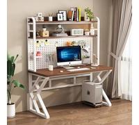 GNYVZXPLQ Table Informatique, Bureau d'ordinateur avec étagères de Rangement et Panneau perforé, Bois d'ingénierie et métal, Plusieurs Tailles, Multicolore(White+Walnut Wood,55.12" Lx23.62 Wx66.93 H)