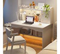 GNYVZXPLQ Table Informatique, Bureau d'ordinateur avec étagères et tiroirs de Rangement, Bureau d'étude Moderne, Naturel/Blanc, Plusieurs Tailles(White,100 * 48 * 120 cm/39.4 * 18.9 * 47.3 in)