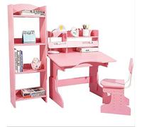 GNYVZXPLQ Table Informatique, Ensemble Bureau et Chaise d'étudiant réglables, Lot de 2, Multicolore, inclinable, étagère Double Couche(Pink+Cabinet)