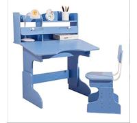 GNYVZXPLQ Table Informatique, Ensemble Bureau et Chaise d'étudiant réglables, Lot de 2, Multicolore, inclinable, étagère Double Couche(Blue)