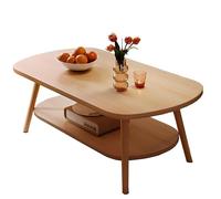 GNYVZXPLQ Table pliante multifonctionnelle, 2 niveaux, table basse ovale moderne avec étagère de rangement, table centrale du milieu du siècle pour le salon (cerise, 80 x 40 x 42 cm)