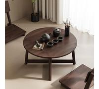 GNYVZXPLQ Table pliante multifonctionnelle, petite table basse ronde en bambou, table de sol de style japonais, table tatami moderne du milieu du siècle pour le salon (70 x 70 x 34 cm)