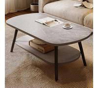 GNYVZXPLQ Table pliante multifonctionnelle, table basse ovale à 2 niveaux, table basse moderne avec étagère de rangement, table centrale du milieu du siècle pour le salon (ardoise, 80 x 40 x 42 cm)