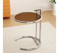 GNYVZXPLQ Table pliante multifonctionnelle, table d'appoint pour canapé en forme de C, table ronde à hauteur réglable, table d'appoint en verre, petite table basse avec plateau en verre trempé (marron